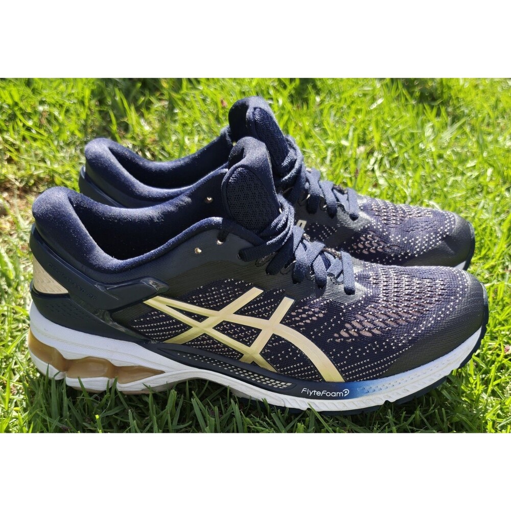 ASICS Gel Kayano 26 Women's Size 9.5 Navy Gold Running Shoes FlyteFoam 1012A457